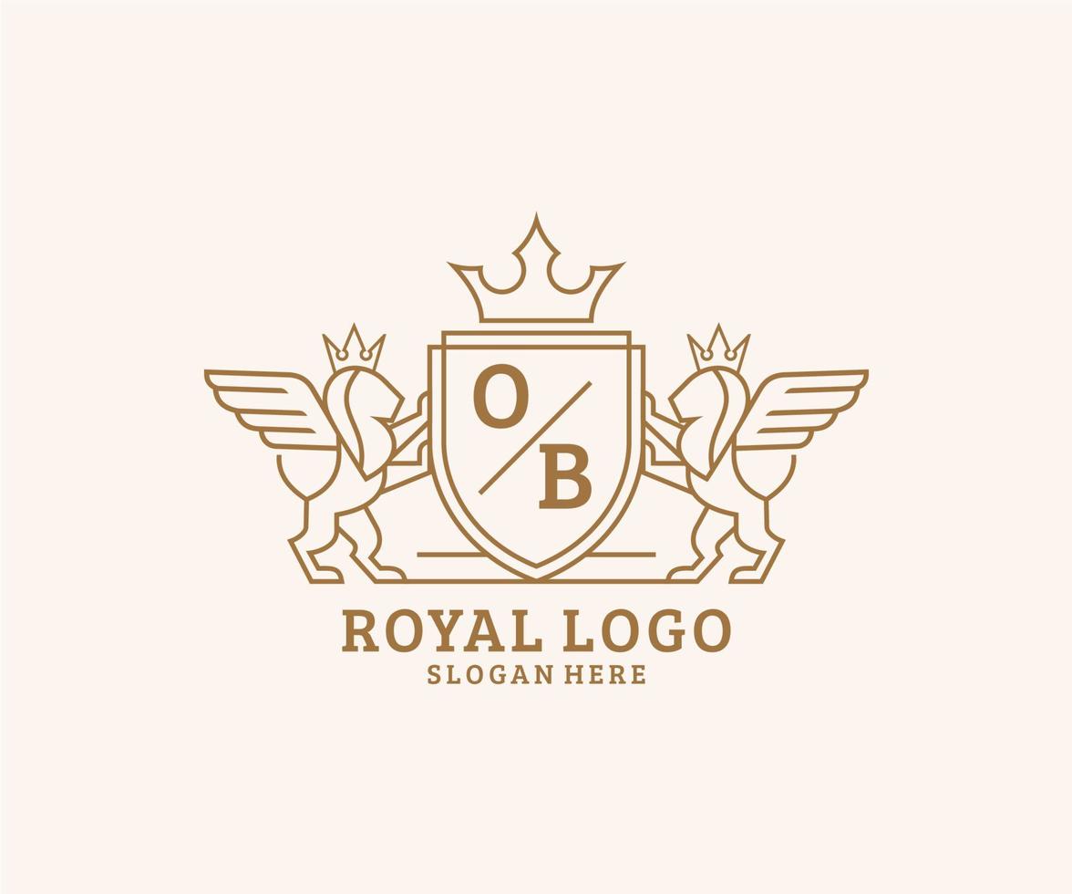 initiale ob lettre Lion Royal luxe héraldique, crête logo modèle dans vecteur art pour restaurant, royalties, boutique, café, hôtel, héraldique, bijoux, mode et autre vecteur illustration.