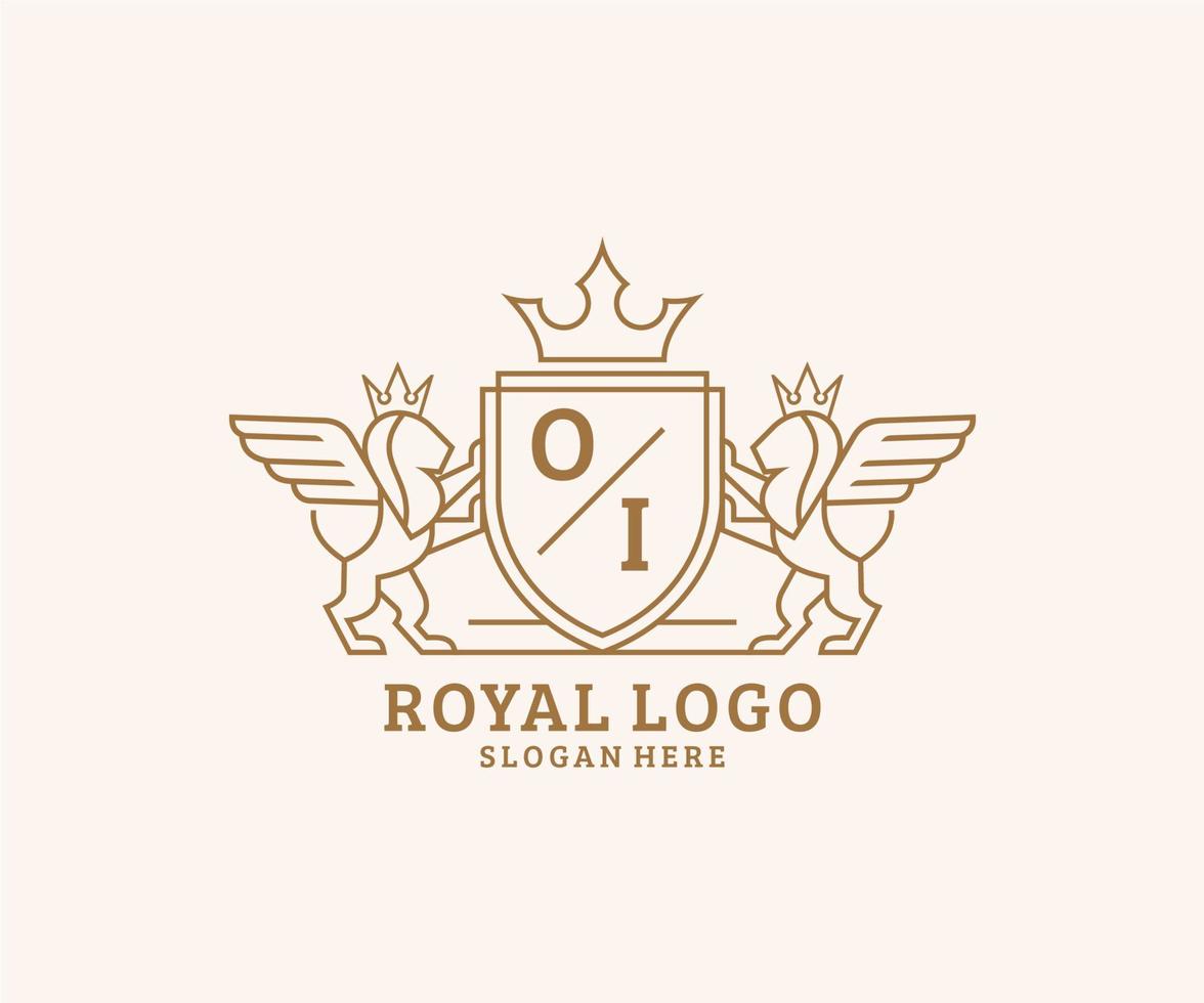 initiale oi lettre Lion Royal luxe héraldique, crête logo modèle dans vecteur art pour restaurant, royalties, boutique, café, hôtel, héraldique, bijoux, mode et autre vecteur illustration.