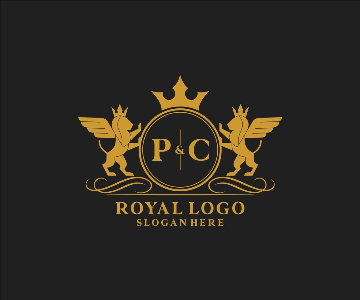 initiale PC lettre Lion Royal luxe héraldique, crête logo modèle dans vecteur art pour restaurant, royalties, boutique, café, hôtel, héraldique, bijoux, mode et autre vecteur illustration.