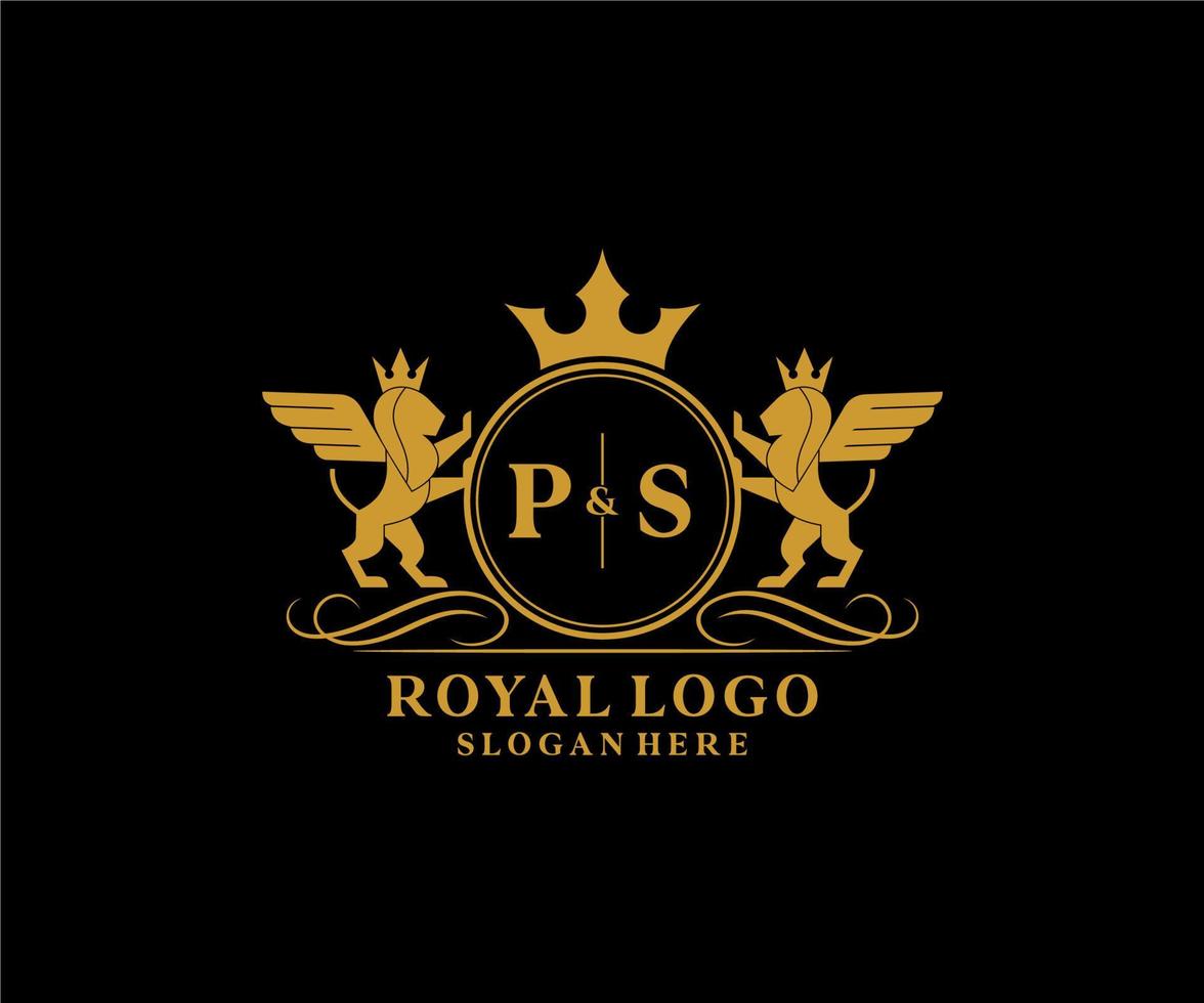 initiale ps lettre Lion Royal luxe héraldique, crête logo modèle dans vecteur art pour restaurant, royalties, boutique, café, hôtel, héraldique, bijoux, mode et autre vecteur illustration.