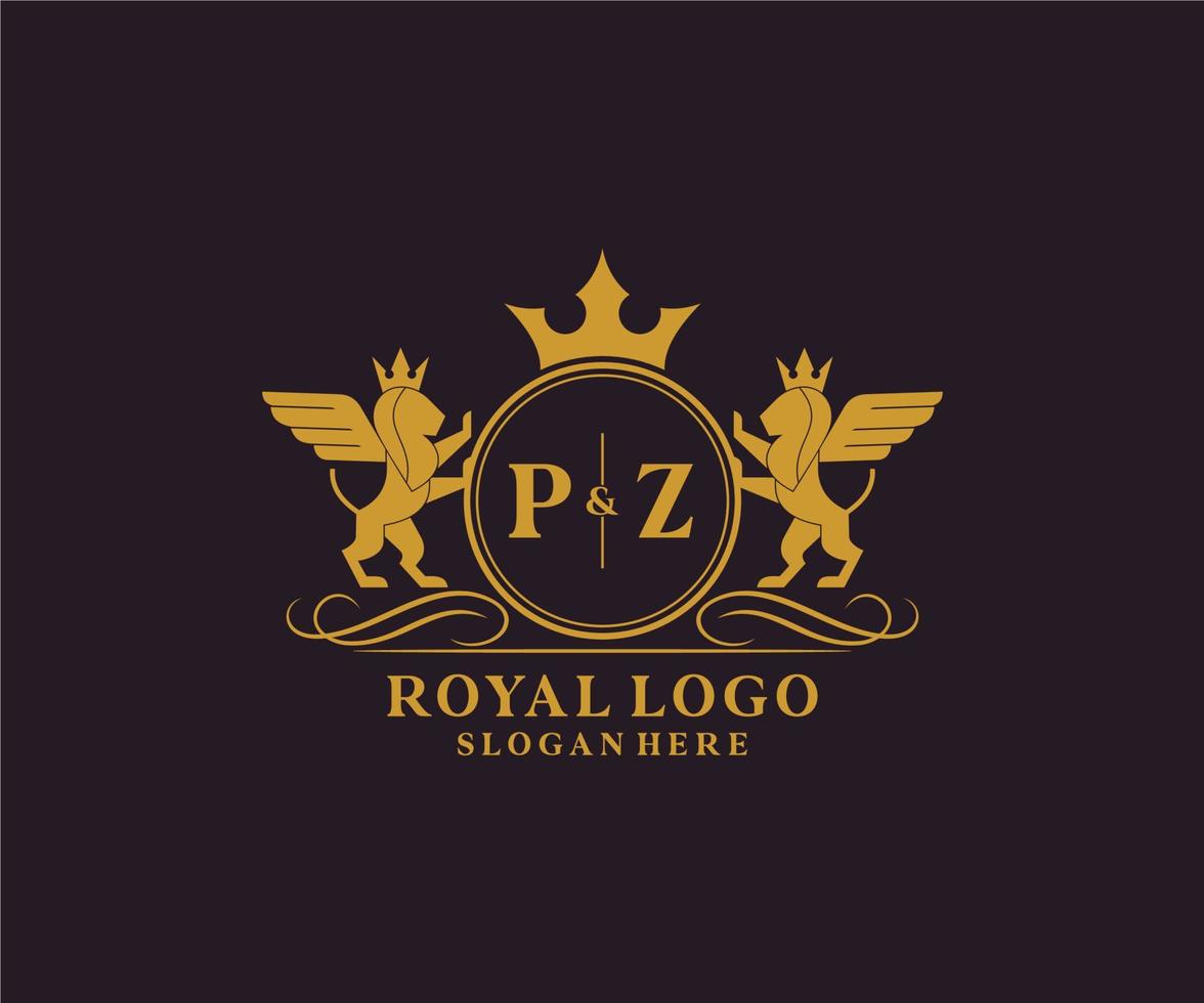 initiale pz lettre Lion Royal luxe héraldique, crête logo modèle dans vecteur art pour restaurant, royalties, boutique, café, hôtel, héraldique, bijoux, mode et autre vecteur illustration.