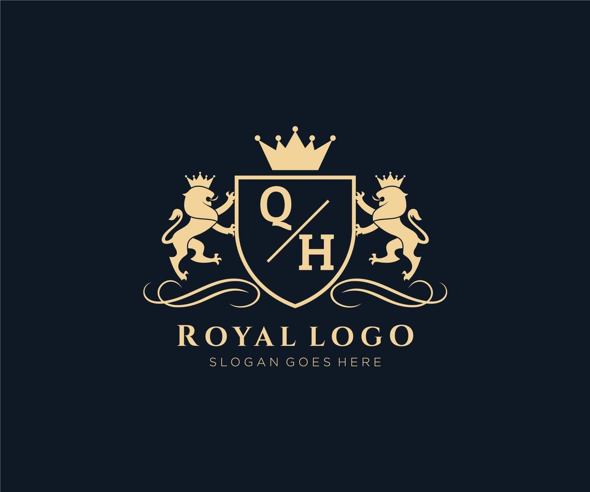 initiale qh lettre Lion Royal luxe héraldique, crête logo modèle dans vecteur art pour restaurant, royalties, boutique, café, hôtel, héraldique, bijoux, mode et autre vecteur illustration.