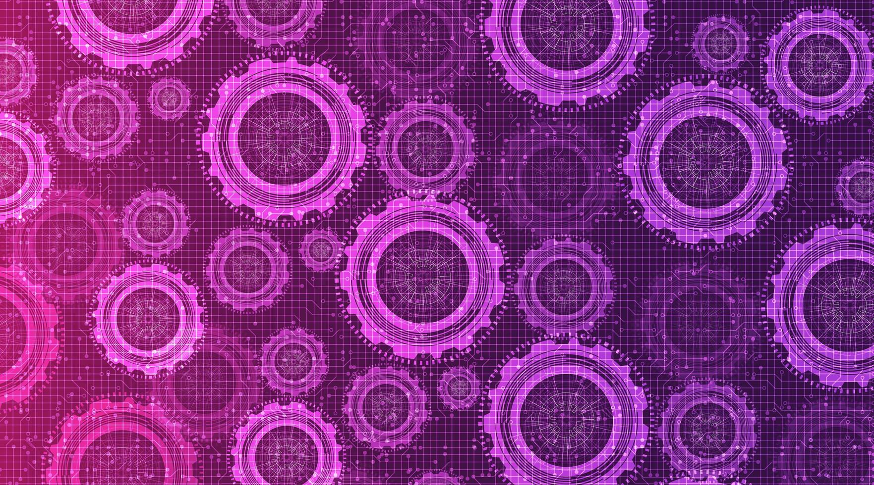 engrenages numériques violet abstrait sur fond de technologie vecteur