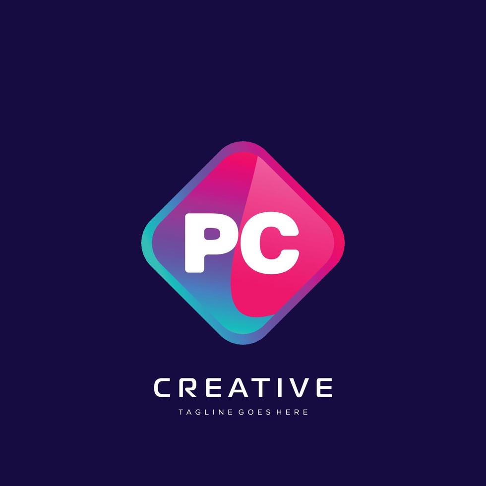 PC initiale logo avec coloré modèle vecteur