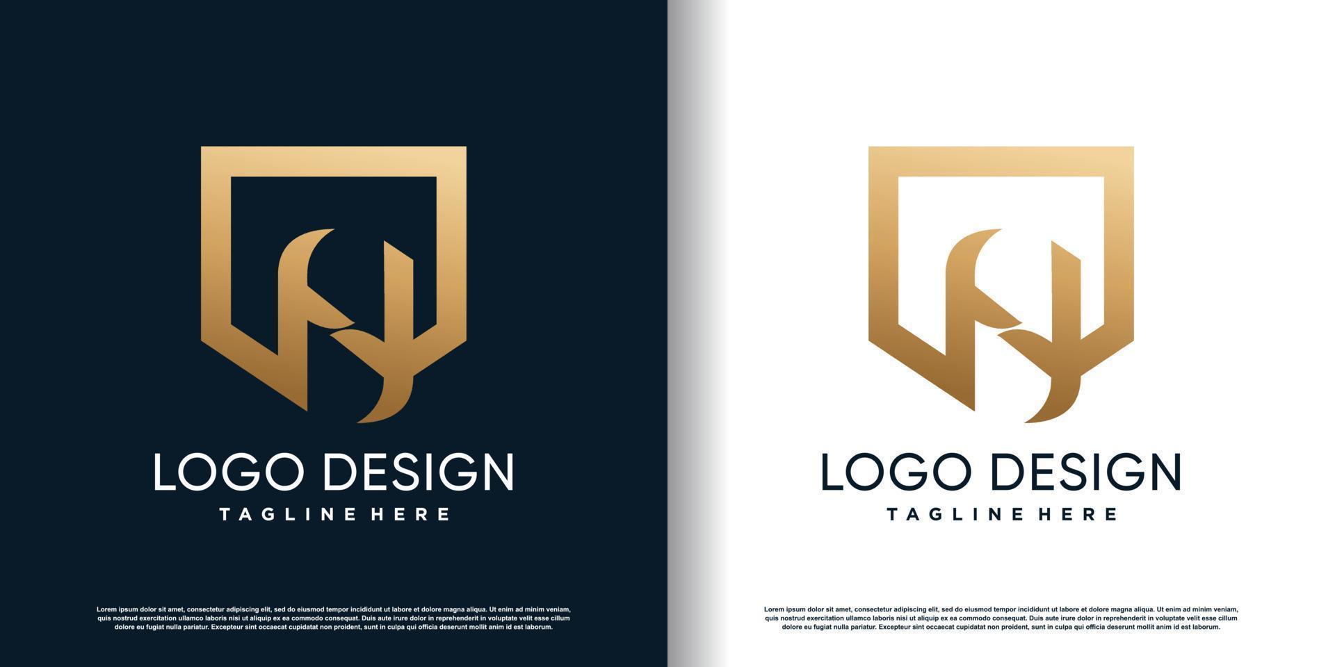 bouclier logo conception avec goden lettre n concept prime vecteur