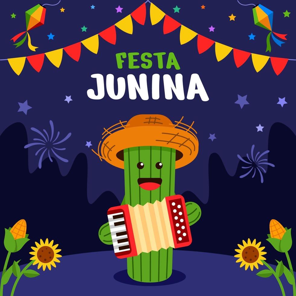 célébration festa junina avec personnage de cactus vecteur