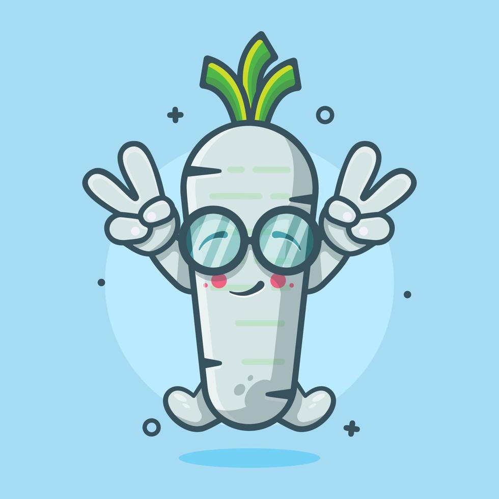 marrant blanc un radis légume personnage mascotte avec paix signe main geste isolé dessin animé dans plat style conception vecteur