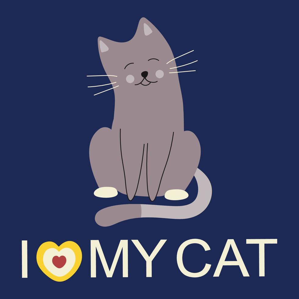 logo avec le texte je l'amour mon chat, avec une mignon, marrant chat. vecteur
