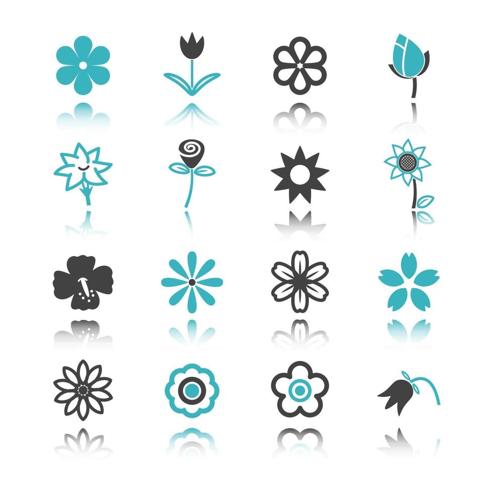 icônes de fleurs avec reflet vecteur