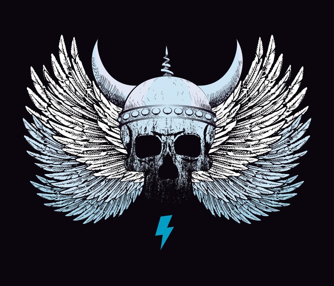 T-shirt conception de une viking crâne avec ailes et le symbole de coup de tonnerre. vecteur