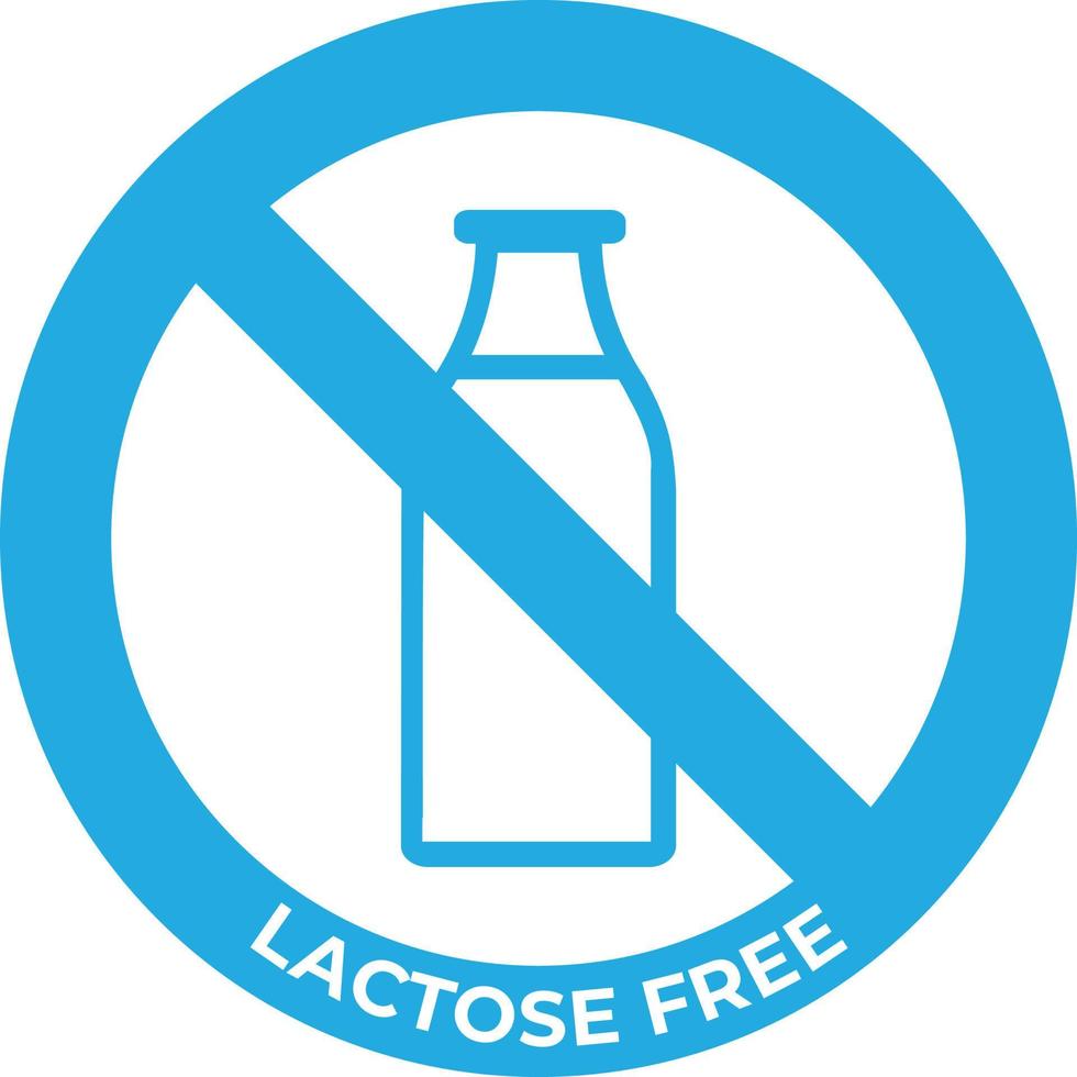 lactose gratuit logo icône. vecteur Est-ce que ne pas contenir lactose étiquette pour Marguerite et en bonne santé nourriture emballage. bleu vache Lait bouteille conception élément.