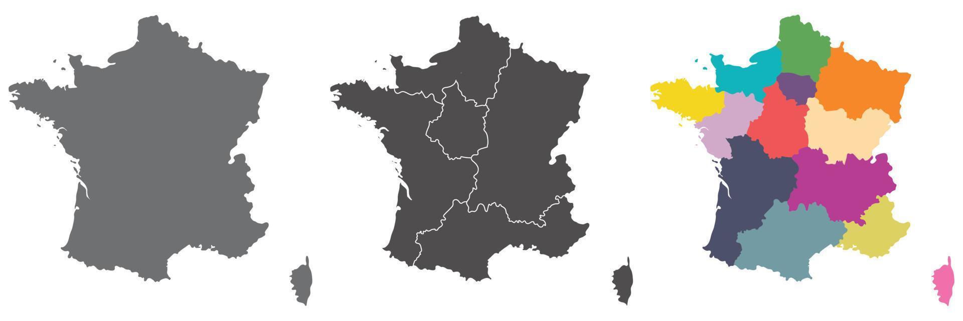 français carte ensemble avec gris et blanc contour, administratif carte. transparent Contexte vecteur