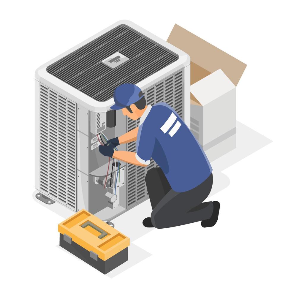 HVAC installation et entretien un service à Accueil chauffage ventilation et air conditionnement isométrique isolé dessin animé vecteur