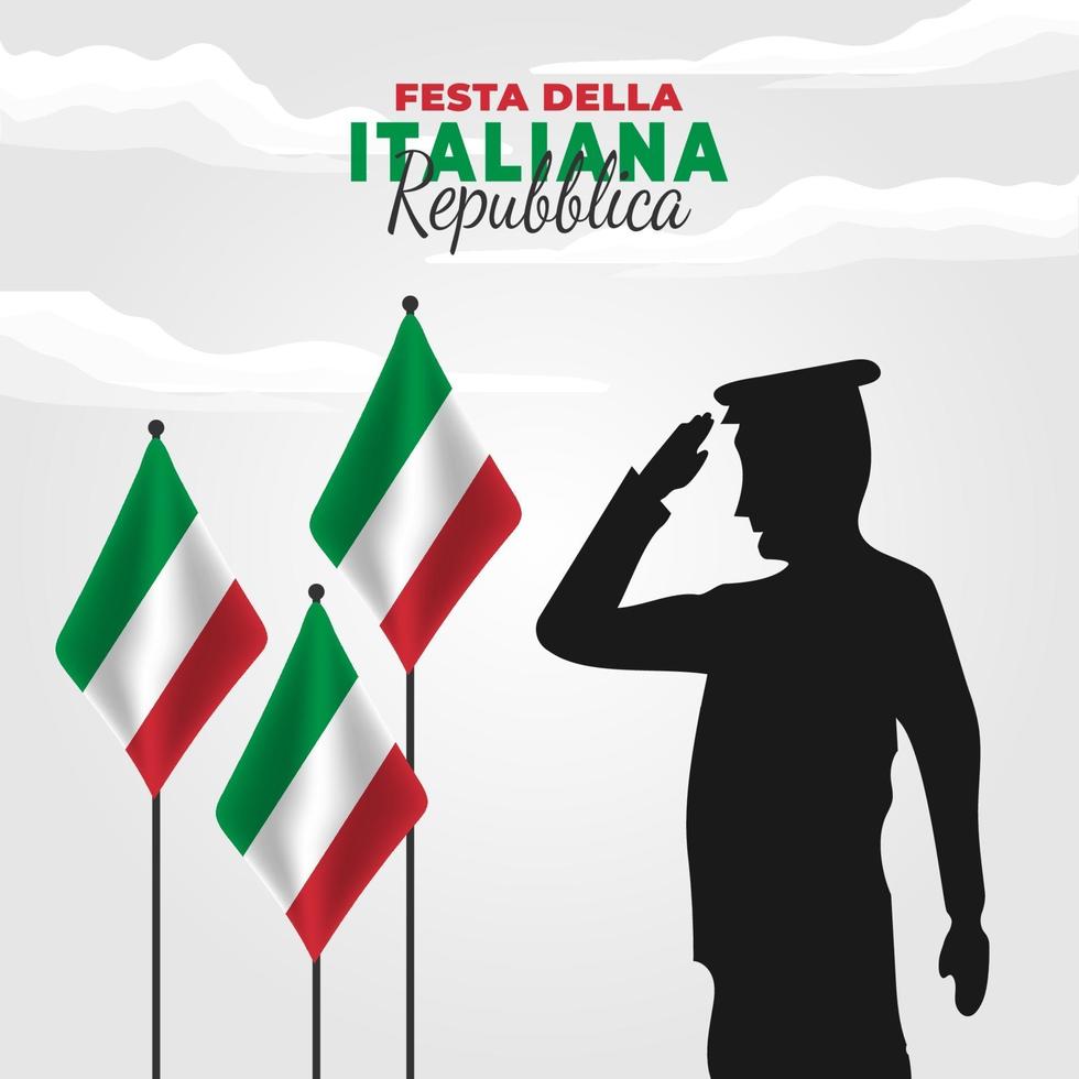 affiche du jour de la république italienne avec drapeau et soldat vecteur