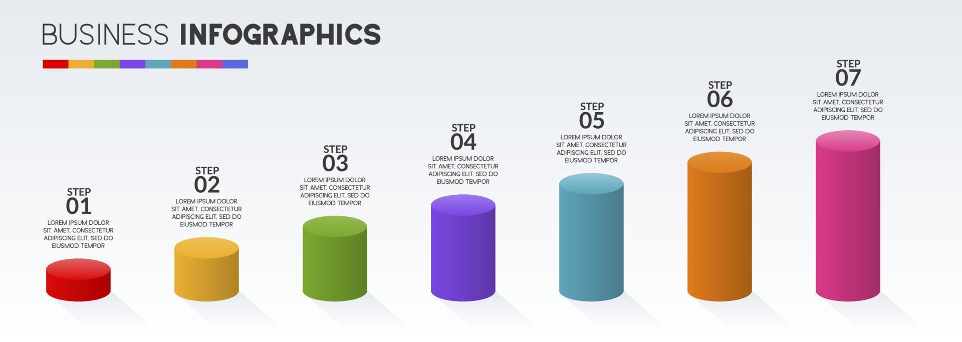 infographie conception modèle et Icônes avec sept les options ou sept pas vecteur