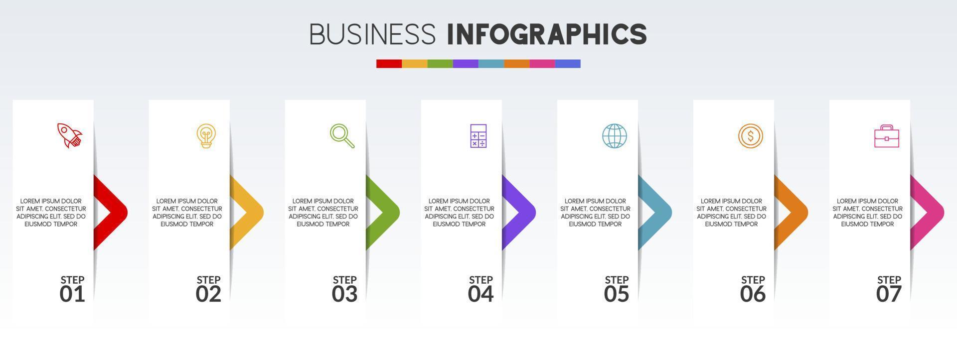 infographie conception modèle et Icônes avec sept les options ou sept pas vecteur