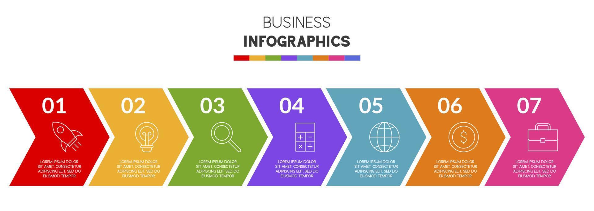 infographie conception modèle et Icônes avec sept les options ou sept pas vecteur