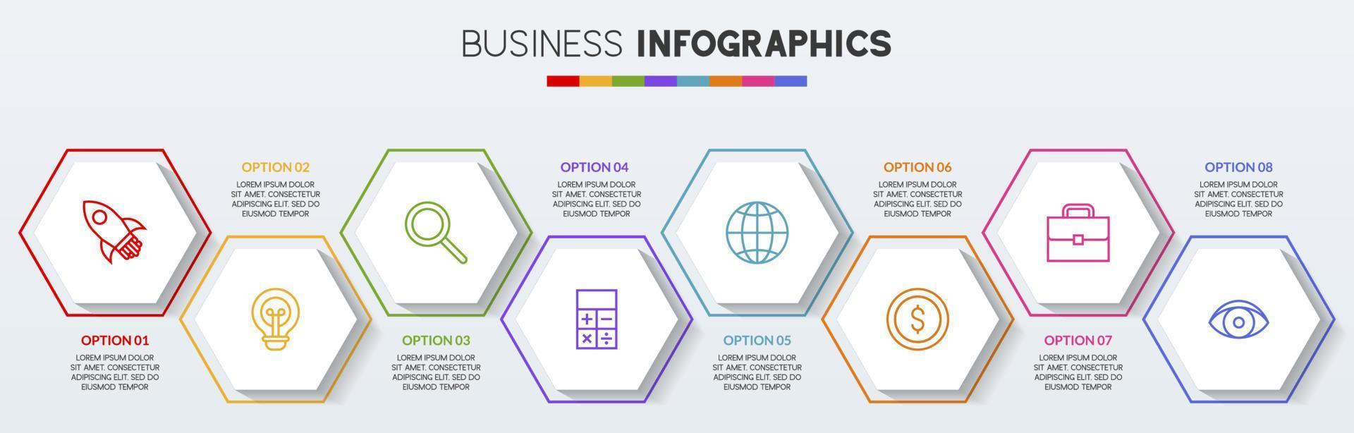 infographie conception modèle et Icônes avec 8 les options ou 8 pas vecteur