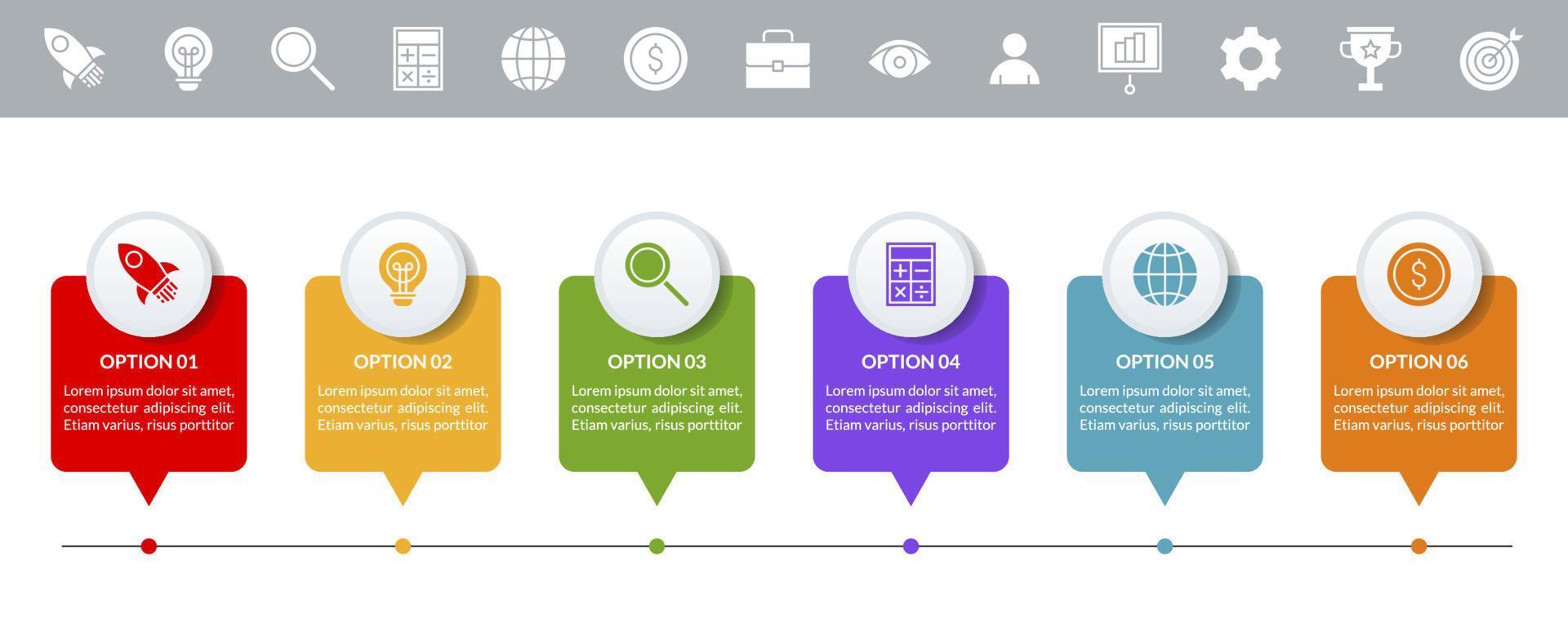 infographie conception modèle et Icônes avec 6 les options ou 6 pas vecteur