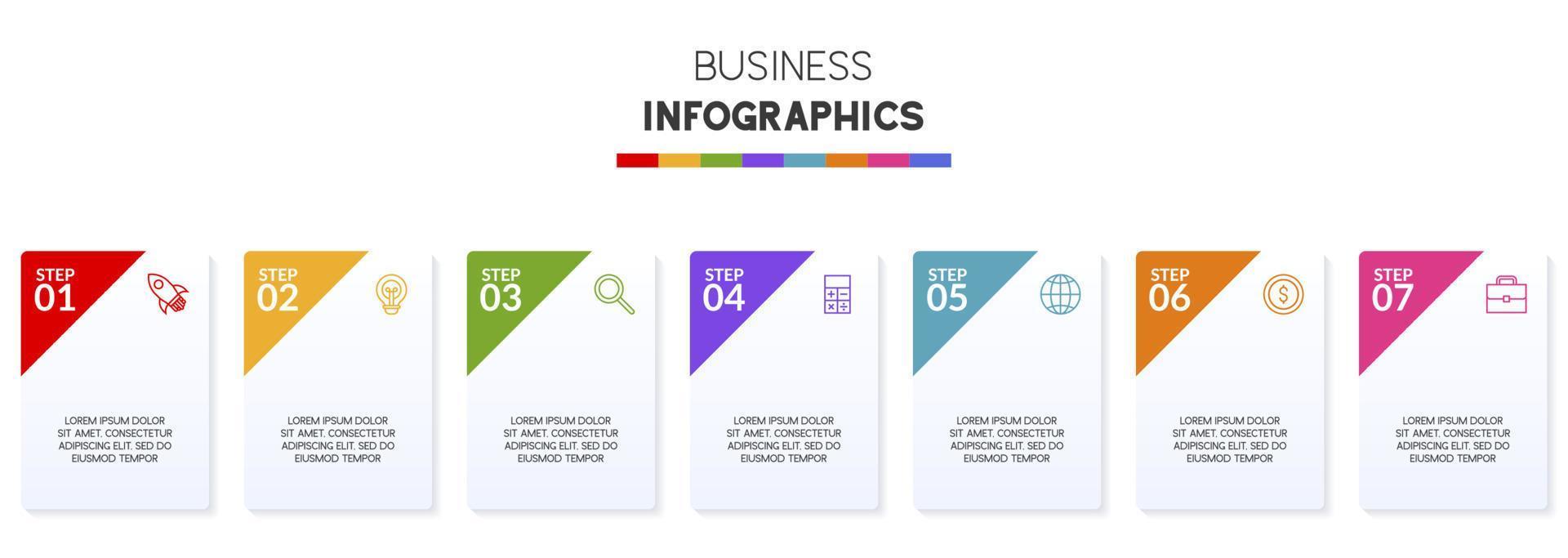 infographie conception modèle et Icônes avec sept les options ou sept pas vecteur