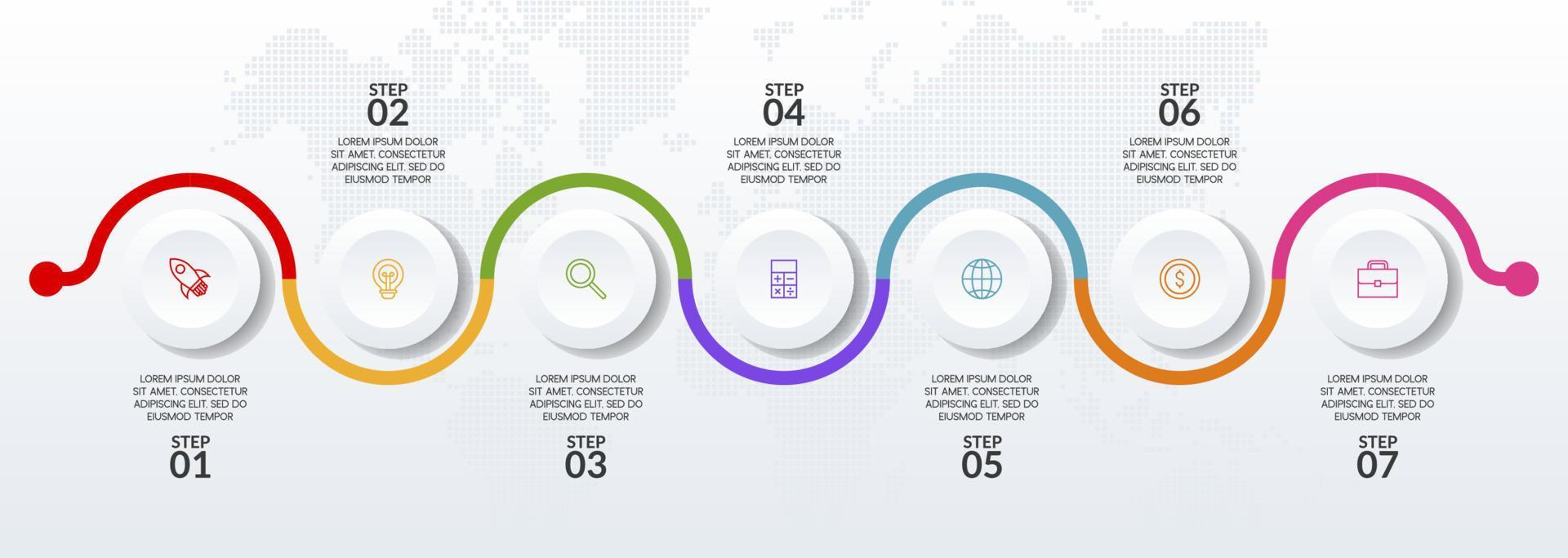 infographie conception modèle et Icônes avec sept les options ou sept pas vecteur