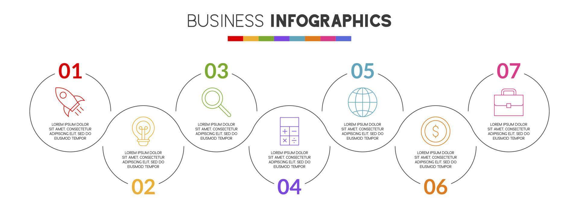 infographie conception modèle et Icônes avec sept les options ou sept pas vecteur