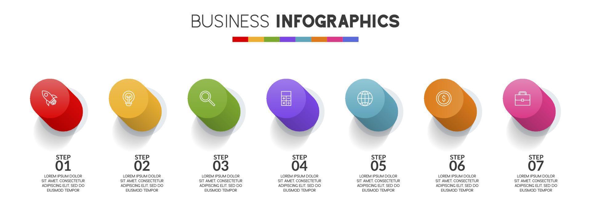 infographie conception modèle et Icônes avec sept les options ou sept pas vecteur