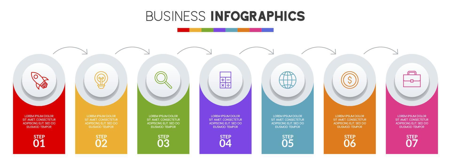 infographie conception modèle et Icônes avec sept les options ou sept pas vecteur