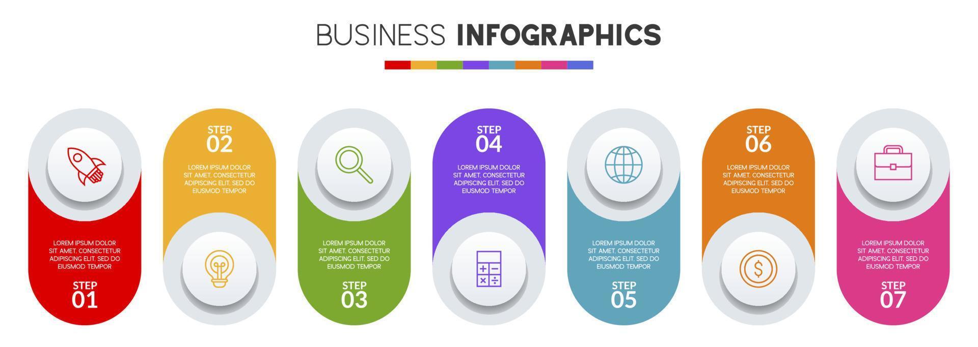 infographie conception modèle et Icônes avec sept les options ou sept pas vecteur