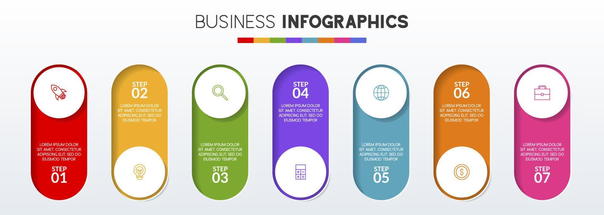 infographie conception modèle et Icônes avec sept les options ou sept pas vecteur