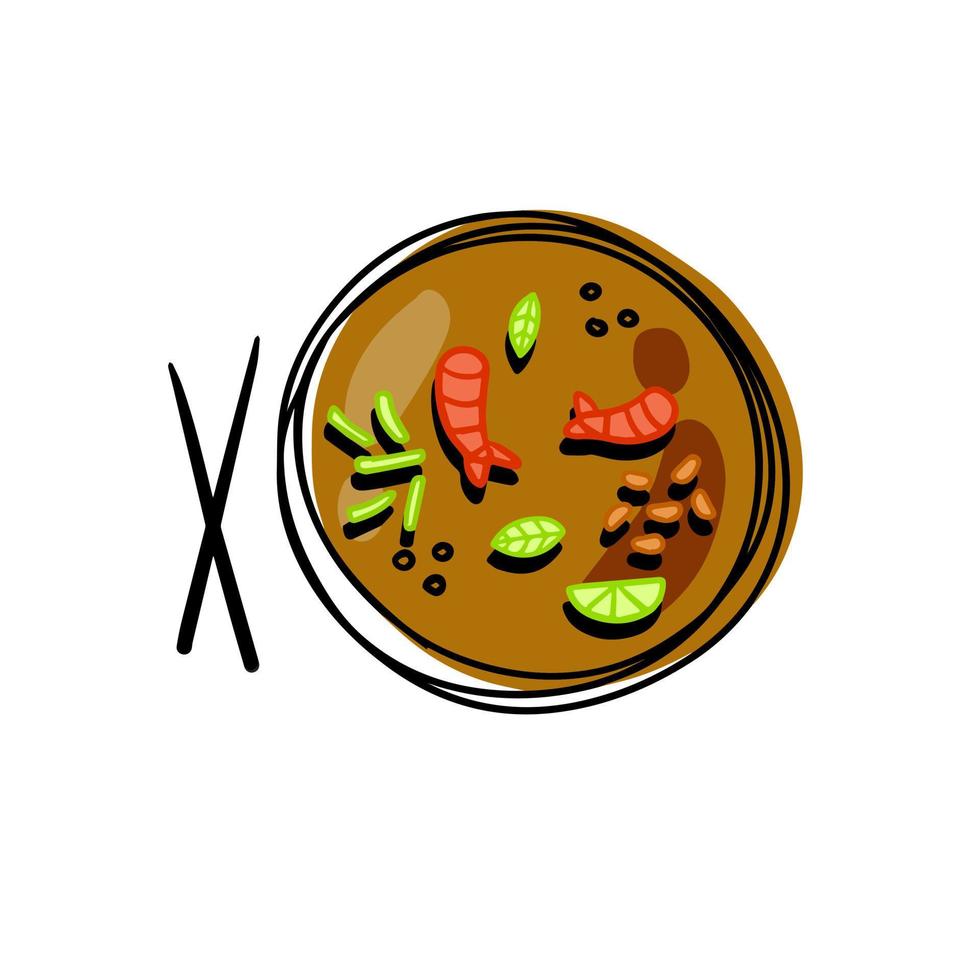 sup12356.epstom patate douce. acide et épicé soupe avec crevettes. asiatique et thaïlandais aliments. esquisser dessin animé illustration vecteur