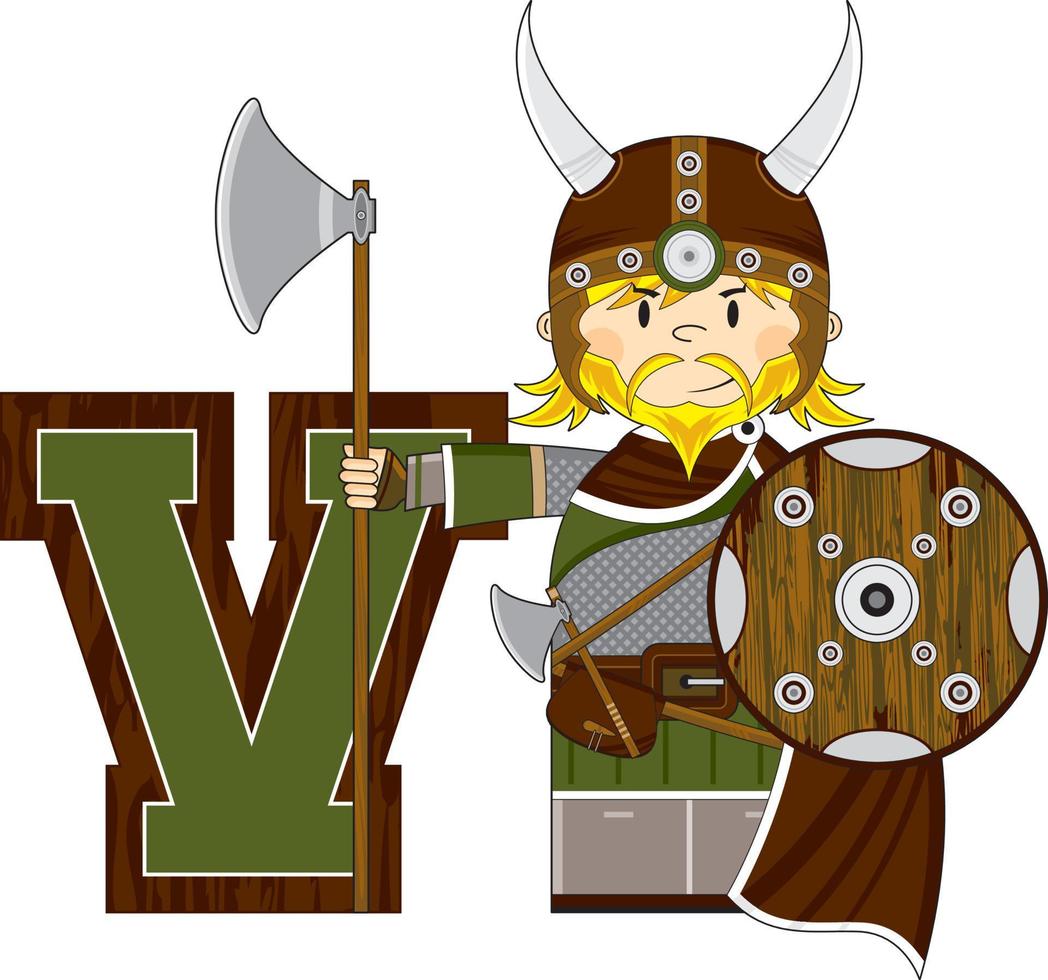 v est pour viking alphabet apprentissage éducatif illustration vecteur