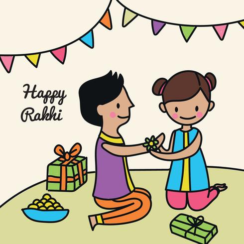 Mignon Rakhi Doodle heureux vecteur