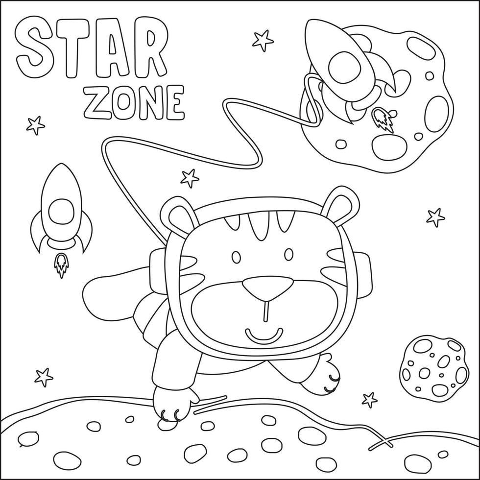 vecteur illustration de mignonne dessin animé astronautes peu animal dans espace, puéril conception pour des gamins activité coloration livre ou page.