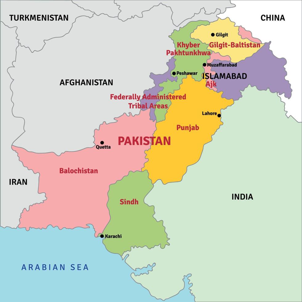 coloré Pakistan pays carte plat vecteur