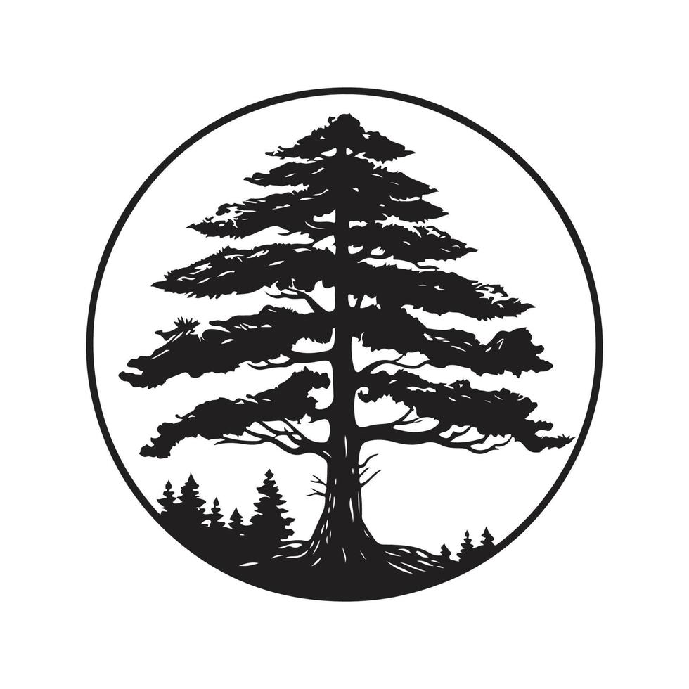 pin arbre, ancien logo concept noir et blanc couleur, main tiré illustration vecteur