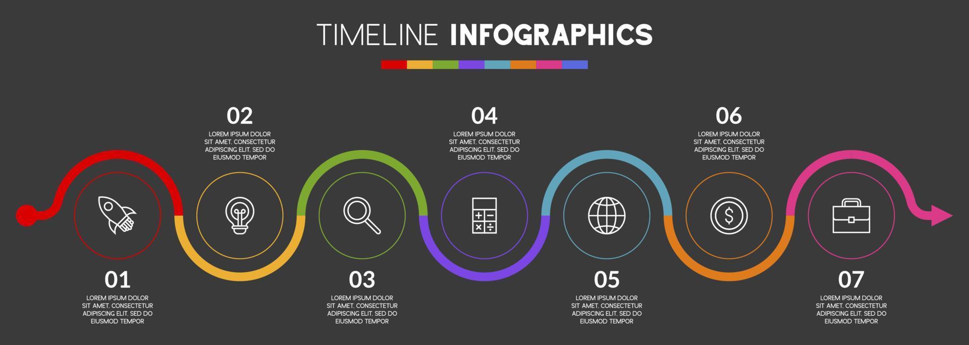 infographie conception modèle et Icônes avec sept les options ou sept pas vecteur