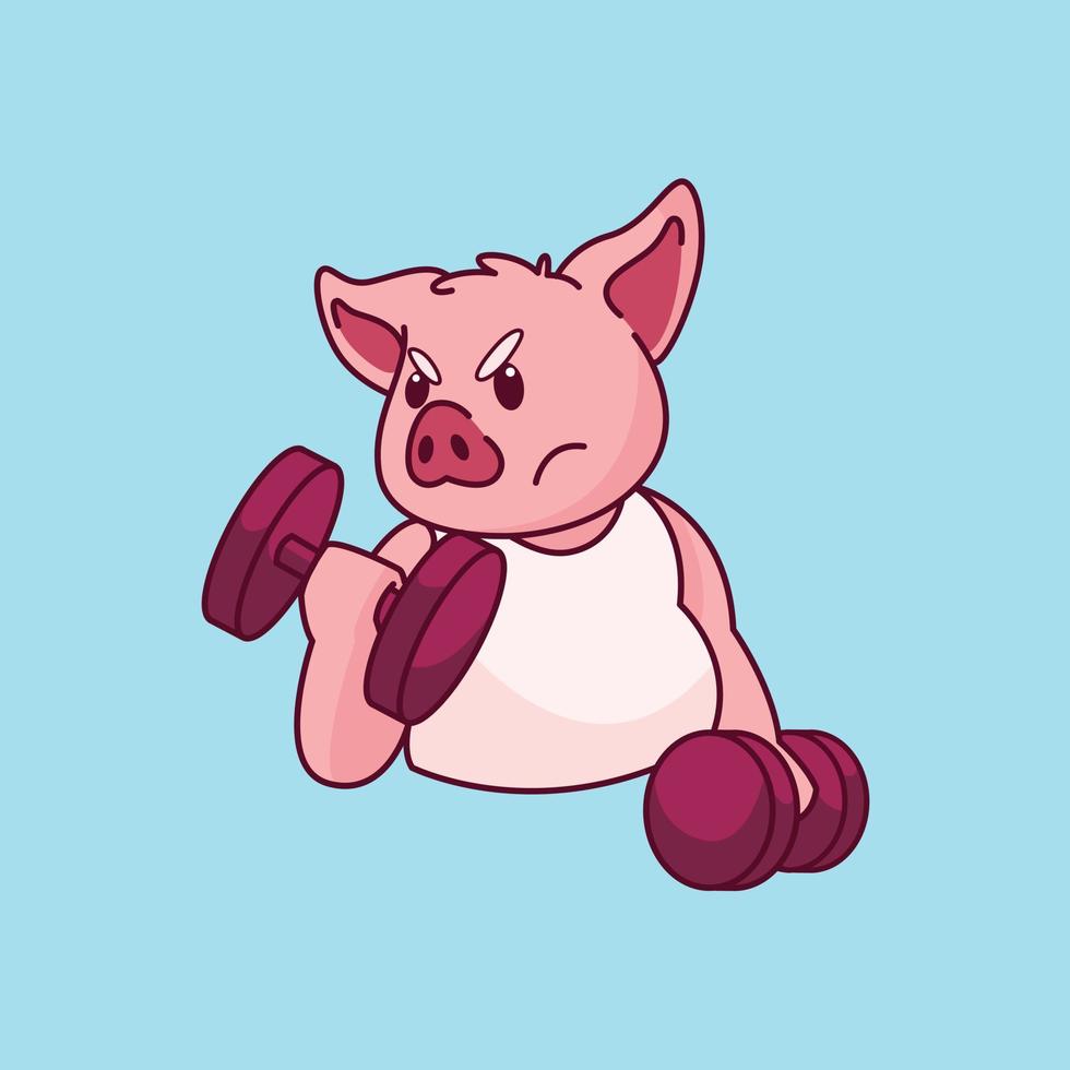 mignonne porc Gym mascotte conception ou illustration vecteur