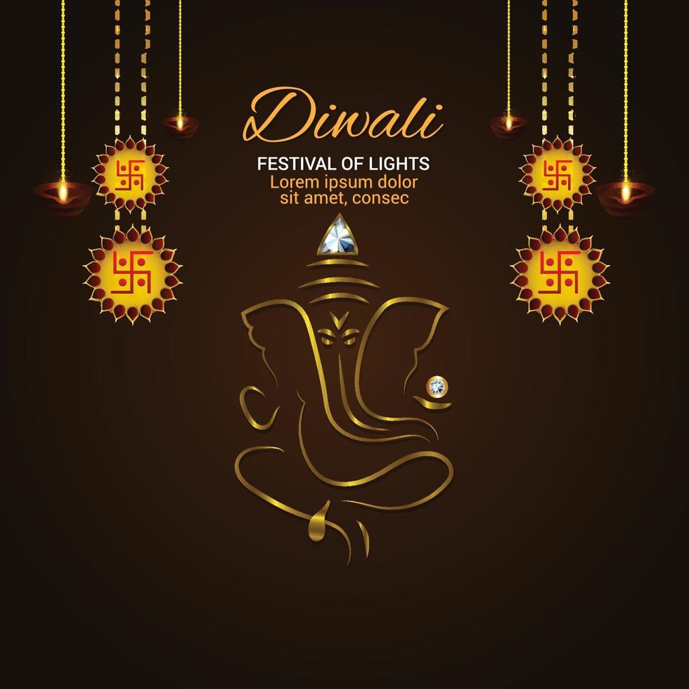 illustration créative de la carte de voeux joyeux diwali célébration avec illustration de ganesha doré vecteur