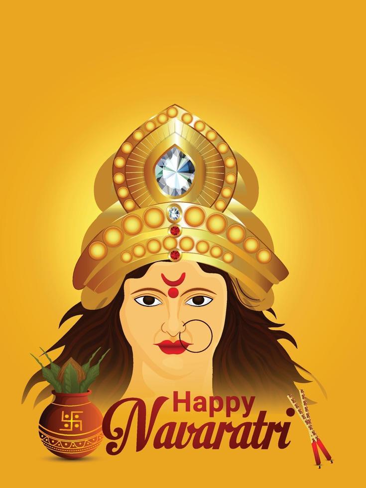 Carte de voeux joyeuse fête navratri avec illustration créative de la déesse Durga nad Kalash vecteur