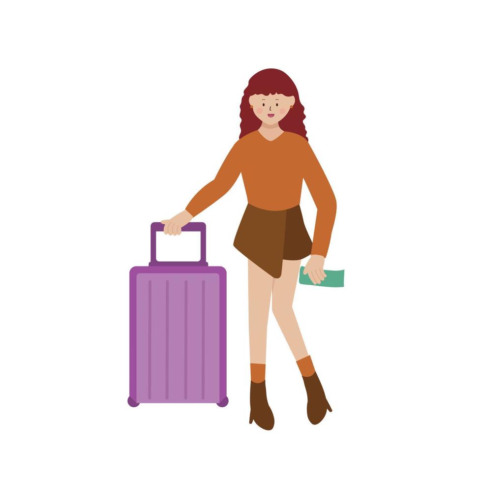 femme avec une valise vecteur conception illustration