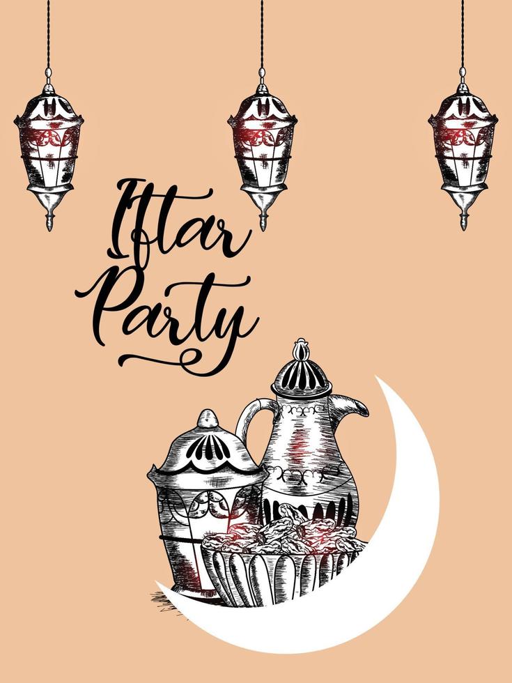 main dessiner illustration de l'affiche de la fête de l'iftar vecteur