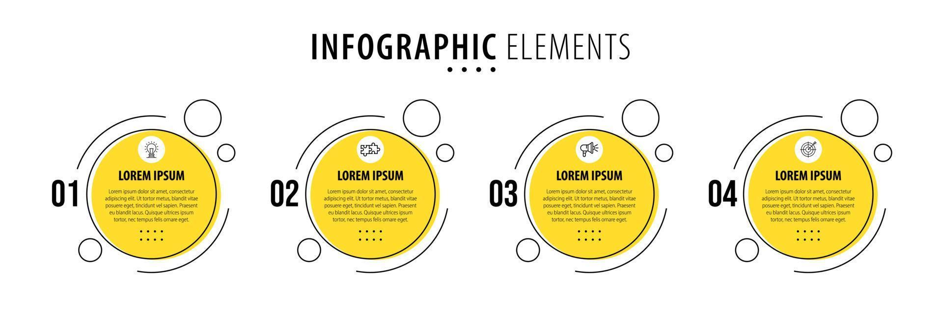 modèle de conception d'étiquettes infographiques vectorielles avec icônes et 4 options ou étapes. peut être utilisé pour le diagramme de processus, les présentations, la mise en page du flux de travail, la bannière, l'organigramme, le graphique d'informations. vecteur