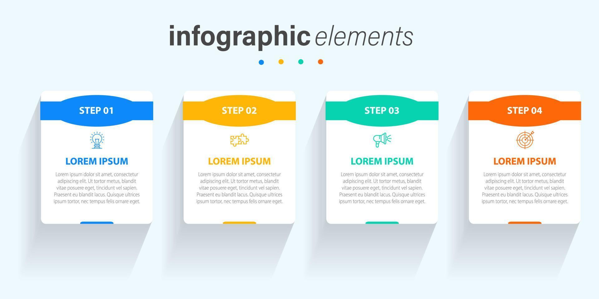 modèle de conception d'étiquettes infographiques vectorielles avec icônes et 4 options ou étapes. peut être utilisé pour le diagramme de processus, les présentations, la mise en page du flux de travail, la bannière, l'organigramme, le graphique d'informations. vecteur