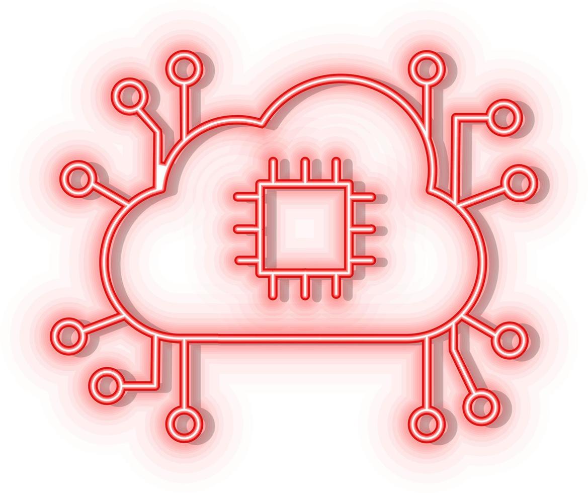 rétro style rouge néon vecteur icône cerveau, processeur, nuage, réseau rouge néon icône.