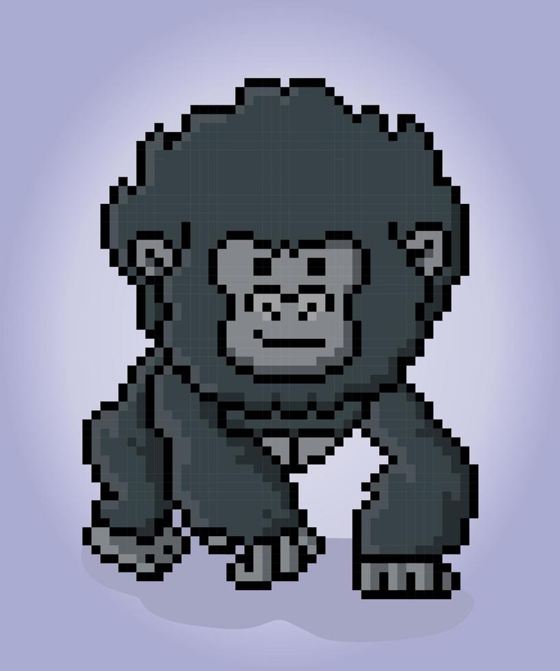 8 bit pixel de gorille. animal pour Jeu les atouts et traverser point motifs dans vecteur illustrations.