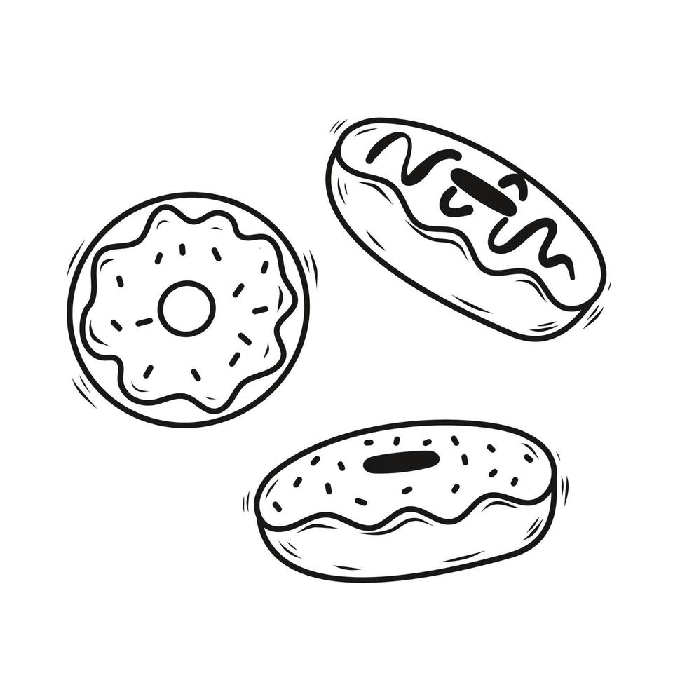 Donut vecteur illustration dans dessiné à la main style isolé sur blanc Contexte