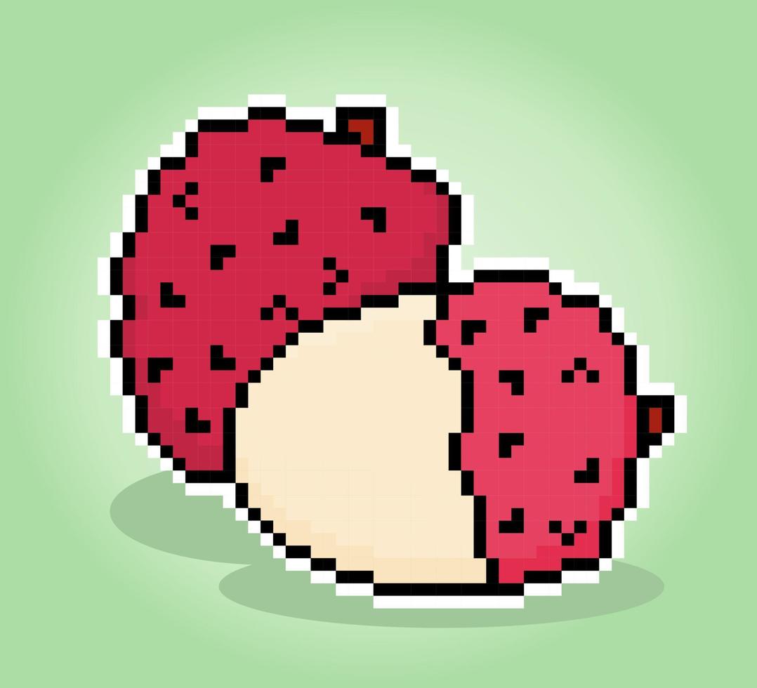 8 bit pixel litchi. litchi fruit pour Jeu les atouts et traverser point motifs dans vecteur illustrations.