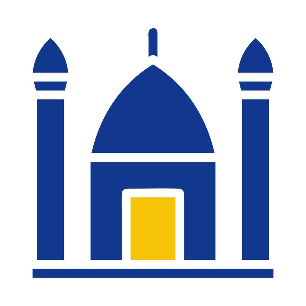 mosquée icône solide bleu Jaune Couleur Ramadan symbole parfait. vecteur