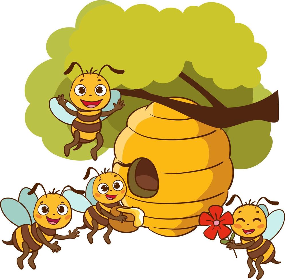 illustration de dessin animé d'abeilles mignonnes vecteur